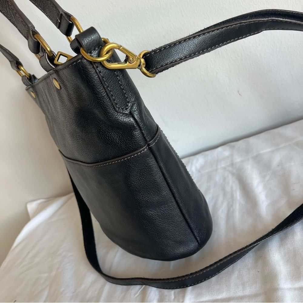 FOSSIL Black Leather Tote shoulder Bag crossbody Satchel Sydney Ryder Gemma Kyle - Picture 2 of 13
